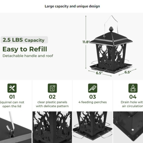 Copper Color Lantern Style Bird Feeder for Outdoors - Wild Bird Hopper Feeder - Picture 7 of 9